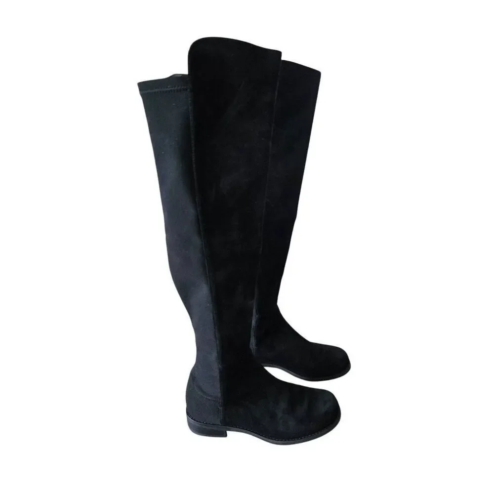 Stuart Weitzman Over The Knee Boots Size 4.5 Black Suede‎ Block Heel